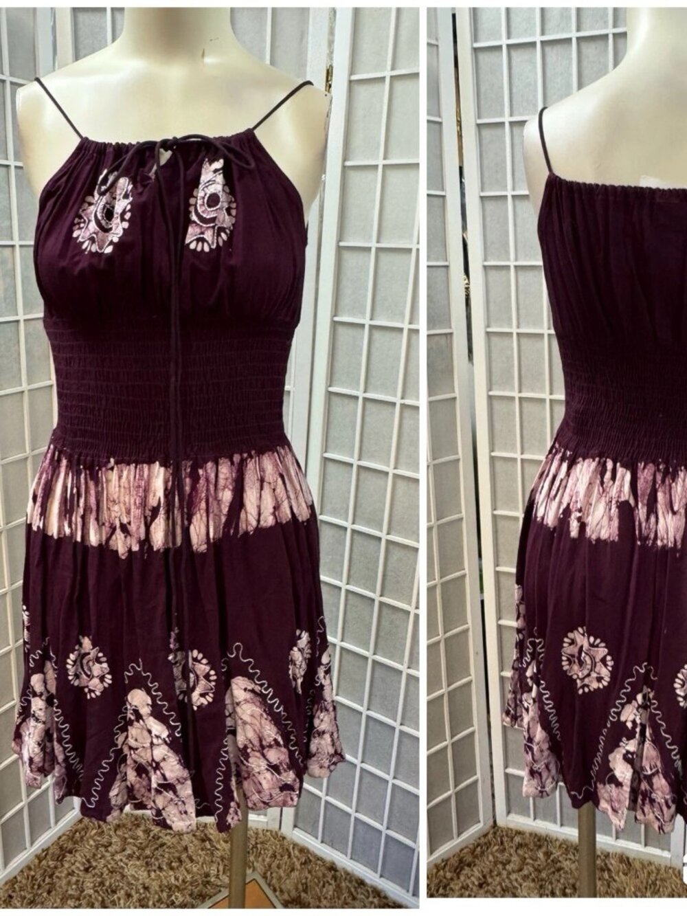 Advance,Woman,Casual Dress,Burgundy,Free Size S/M ,Sleeveless,Tie,Knee Length.!